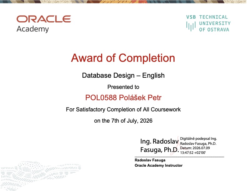 Náhled certifikátu Database Design – English